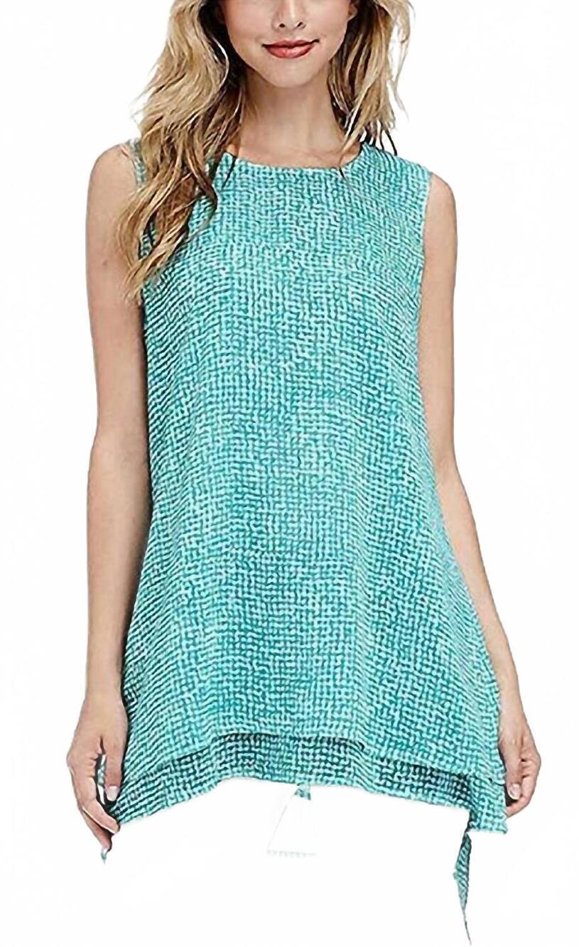 NEW FEVER double layer sleeveless blouse in aqua speckle grid
